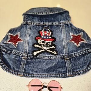 Patriotic Skull Dog Denim Jacket